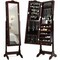 Gymax Mirrored Jewelry Cabinet Armoire Storage Organizer w/Drawer and Led Lights Brown